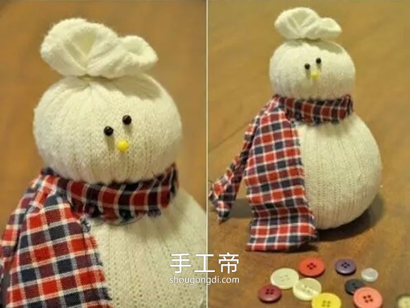 用襪子制作雪人布偶 - 自制襪子娃娃雪人做法