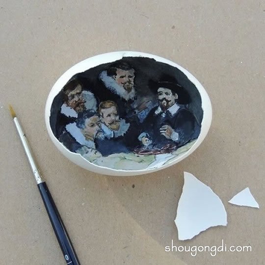 手工鸡蛋壳画作品欣赏：绘于蛋壳内壁的艺术精品