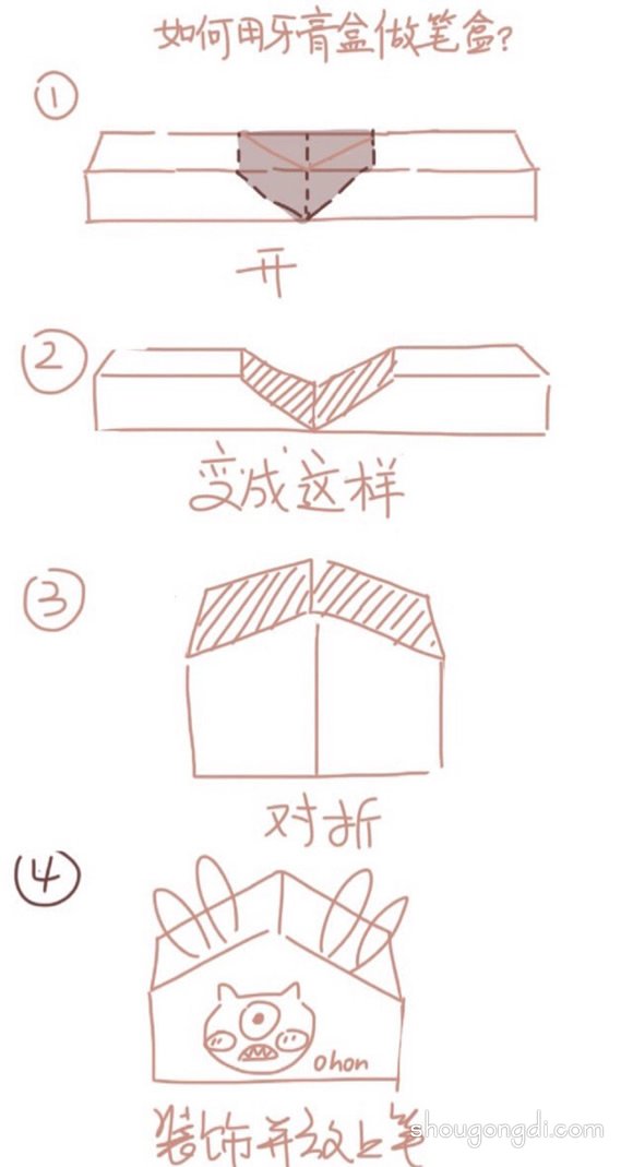 牙膏盒變形筆筒｜簡單手工廢物利用，教你3步做出精美筆筒