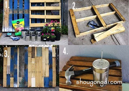 廢棄木板做花架、鐵罐做花盆：DIY隨意盆栽牆綠意裝點