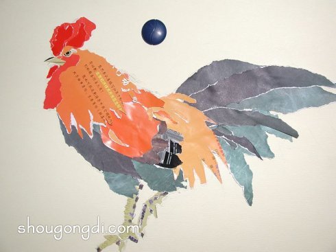 舊畫報變大公雞：撕紙DIY手工藝