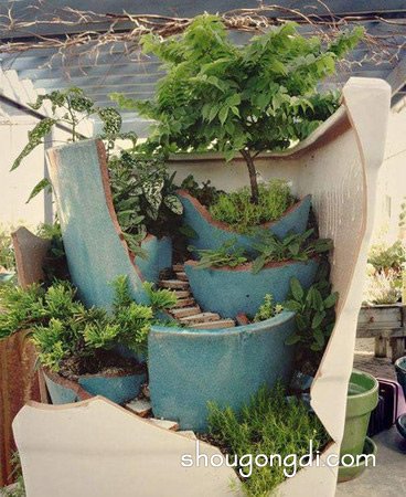 破損花盆變廢為寶DIY手工製作漂亮的盆景