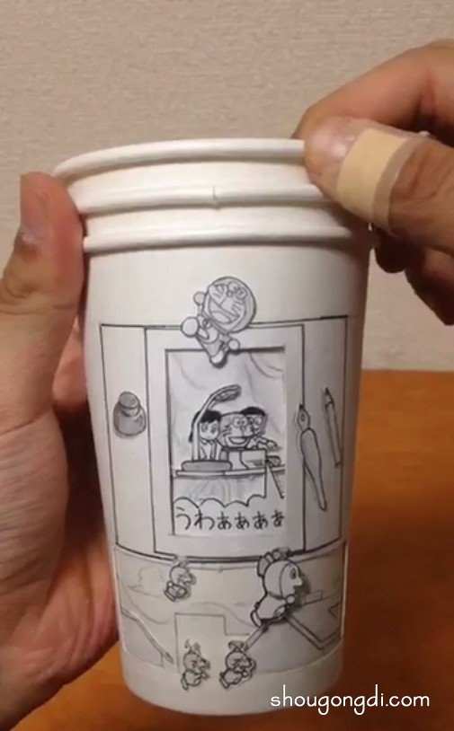 一次性纸杯手工制作哆啦A梦玩具 会动哦