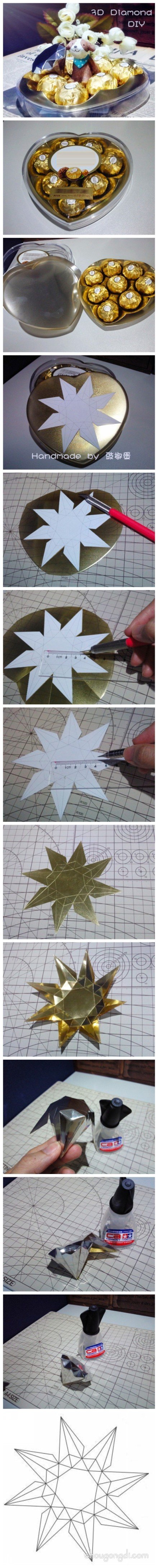 立體鑽石的折法圖解：用費列羅盒製作精緻紙雕鑽石