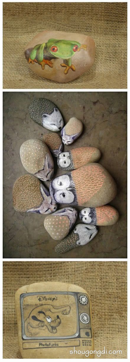 卡通圖案石繪DIY 鵝卵石變廢為寶手作