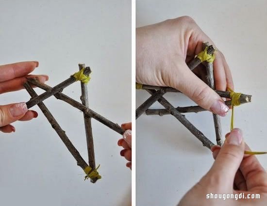 拾來的樹枝手工DIY：製作五角星掛飾