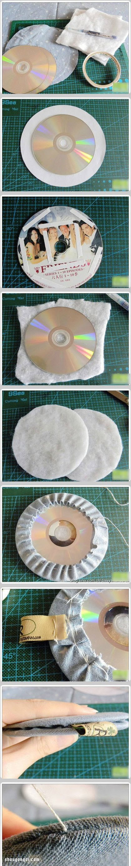 DIY用舊光盤與布料製作精美杯墊