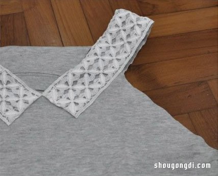 女生舊T恤改造DIY：領子蕾絲飾帶領子無袖衫