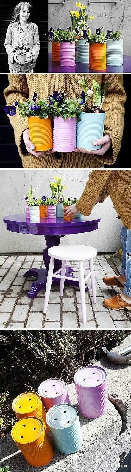 廢棄鐵罐DIY 打造田園風花盆