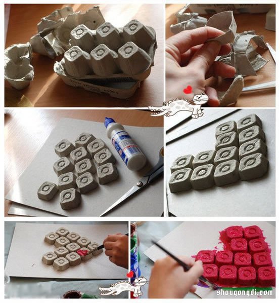 雞蛋托DIY立體心形裝飾畫 | 環保手工喜慶婚房布置