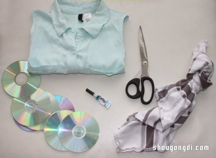 DIY改造：廢棄光盤變獨特無袖衫領子舊衣新生