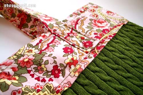 DIY 綠色舊毛衣田園風印花手提書包