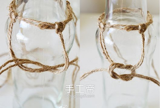 麻绳玻璃瓶垂吊花瓶DIY：简易绑法教程