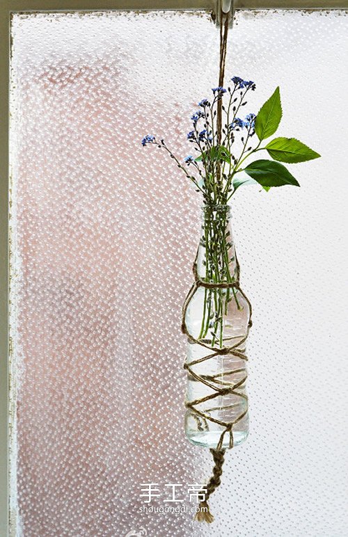 麻绳玻璃瓶垂吊花瓶DIY：简易绑法教程