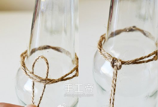 麻绳玻璃瓶垂吊花瓶DIY：简易绑法教程