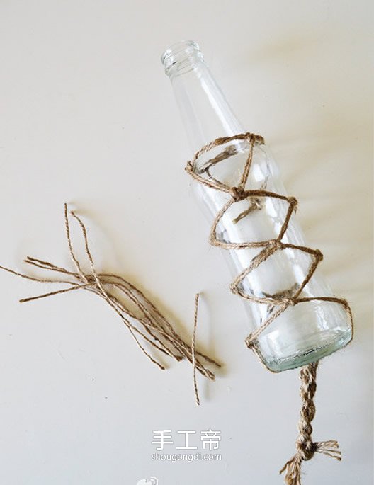 麻绳玻璃瓶垂吊花瓶DIY：简易绑法教程