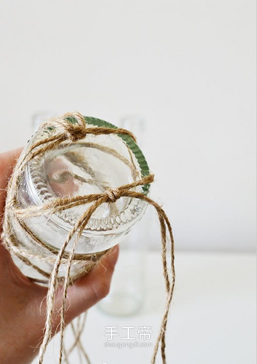 麻绳玻璃瓶垂吊花瓶DIY：简易绑法教程