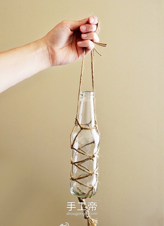 麻绳玻璃瓶垂吊花瓶DIY：简易绑法教程