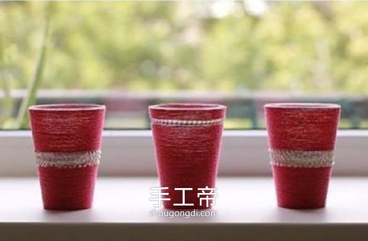 毛線改造一次性塑料杯步驟教學