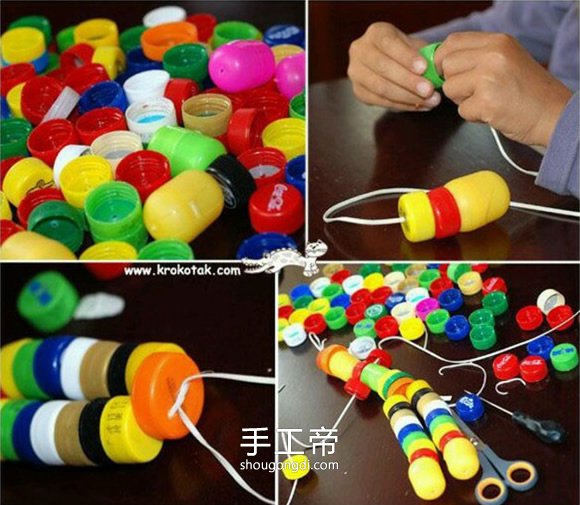 用瓶蓋製作可愛小人玩具 自制關節可動人偶