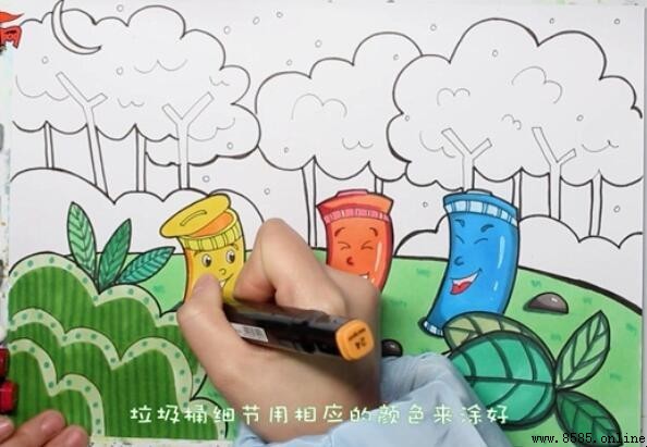 垃圾分類兒童畫怎麼畫:五步創作綠色主題繪畫