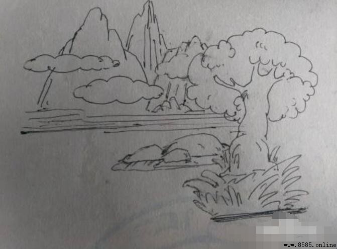 春天景色简笔画教程