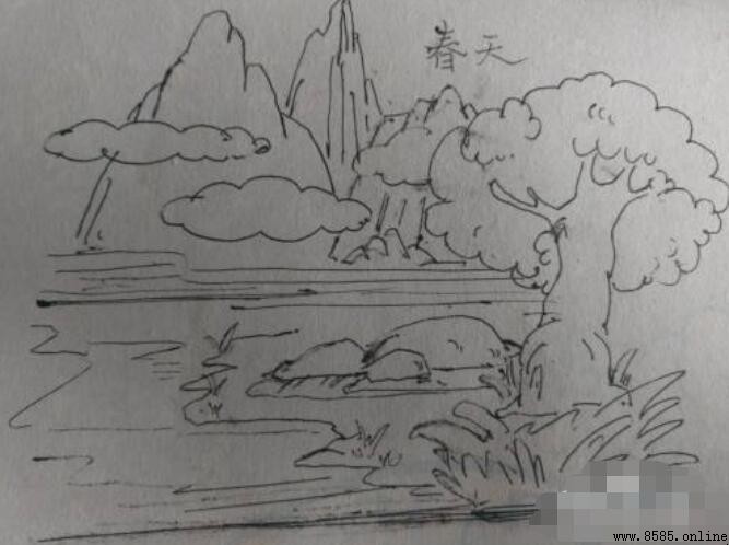 春天景色简笔画教程