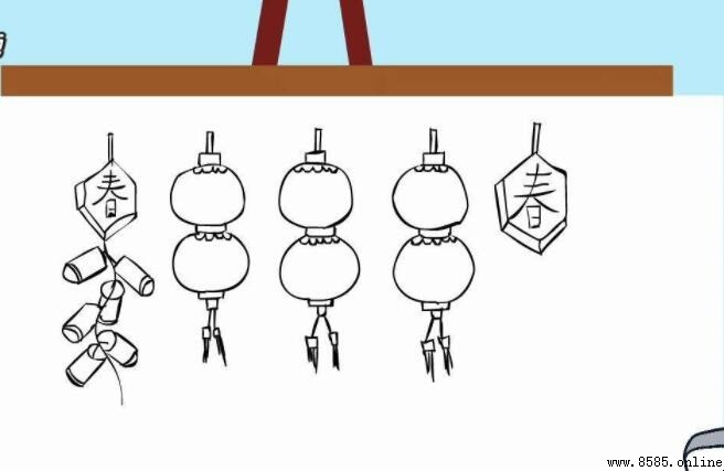 春节主题绘画教程:灯笼、春联与鞭炮的绘制步骤