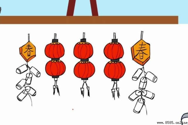 春节主题绘画教程:灯笼、春联与鞭炮的绘制步骤