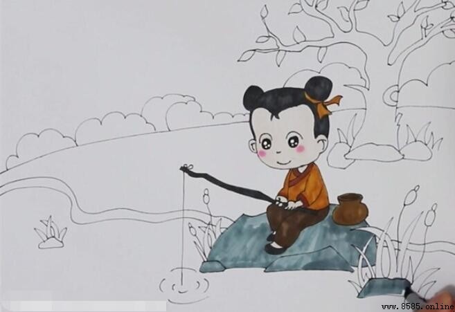 《小儿垂钓》诗意画教程:一步步教你绘制
