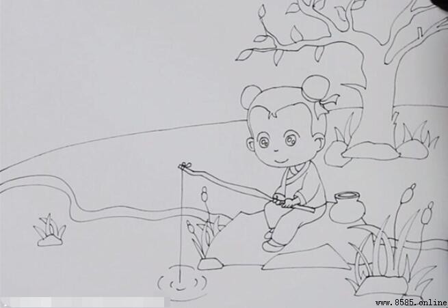 《小儿垂钓》诗意画教程:一步步教你绘制
