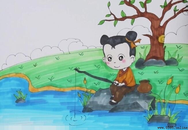 《小儿垂钓》诗意画教程:一步步教你绘制